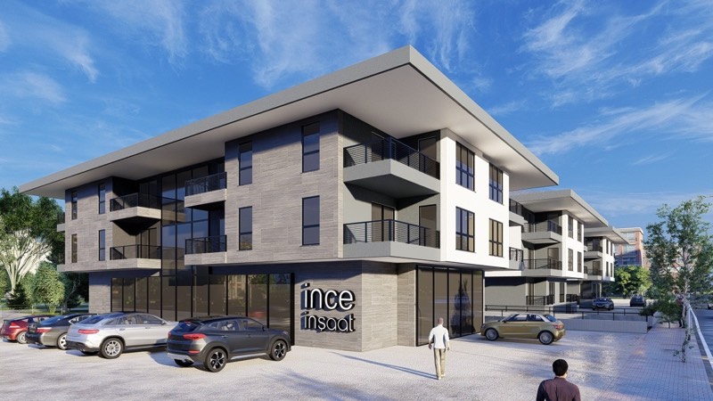 İnce Suites — köşe cephe ve giriş holü görünümü