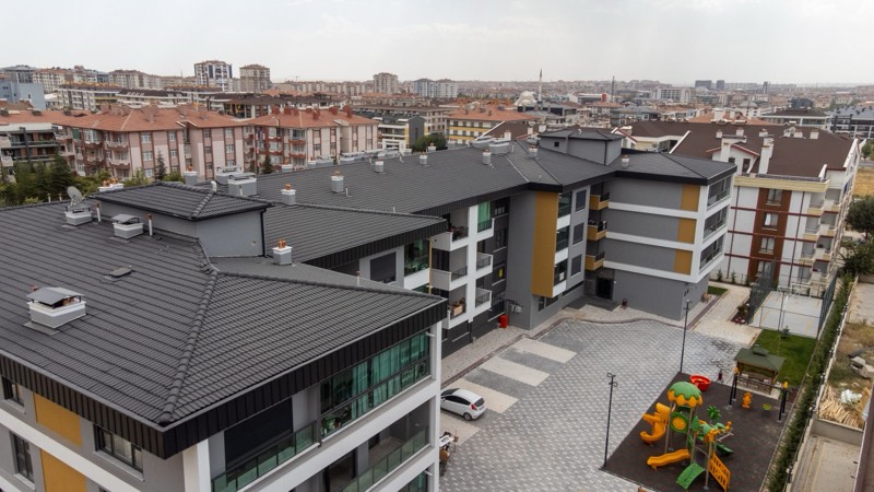 Lavanta — çatı ve bahçe düzeninin üstten görünümü